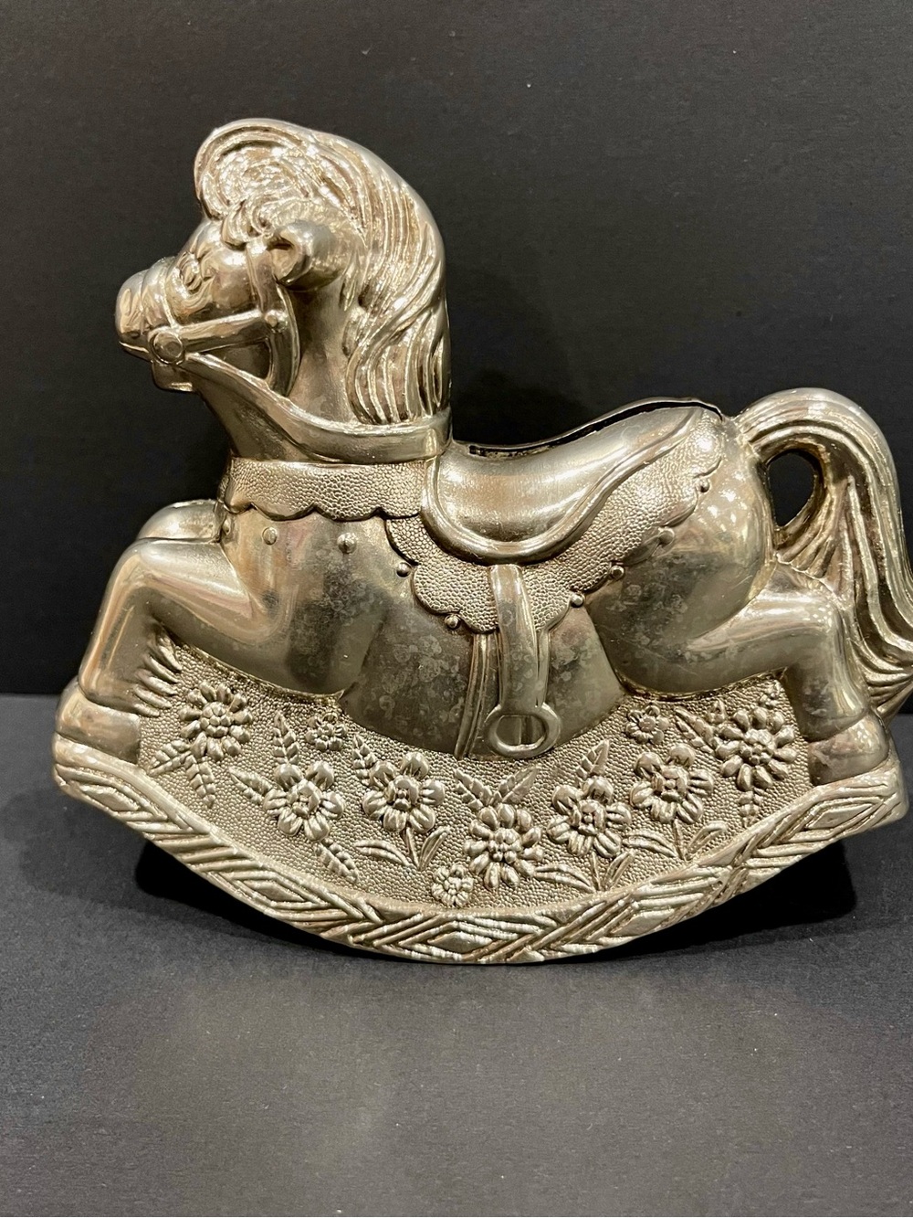 Vintage Leonard Italy, silver plated rocking horse, coin bank great vintage